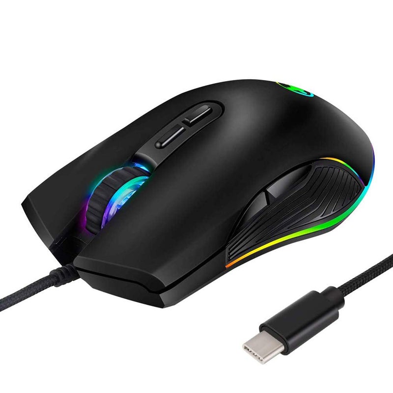 HXMJ RGB LED Gaming Mice,Wired USB C Port for Apple MacBook,Computer or Laptops with Type C Port-Black - Image 1
